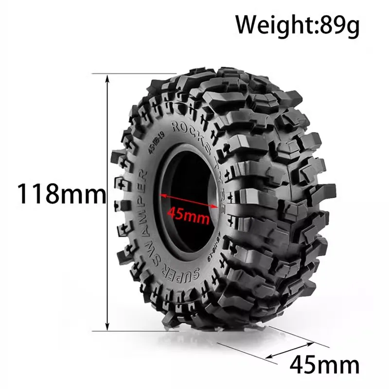 4PCS 1.9" Rubber Voodoo KLR Wheel Tires 118*45mm for 1:10 RC Crawler Axial SCX10 D90 TF2 MST Tamiya image 2