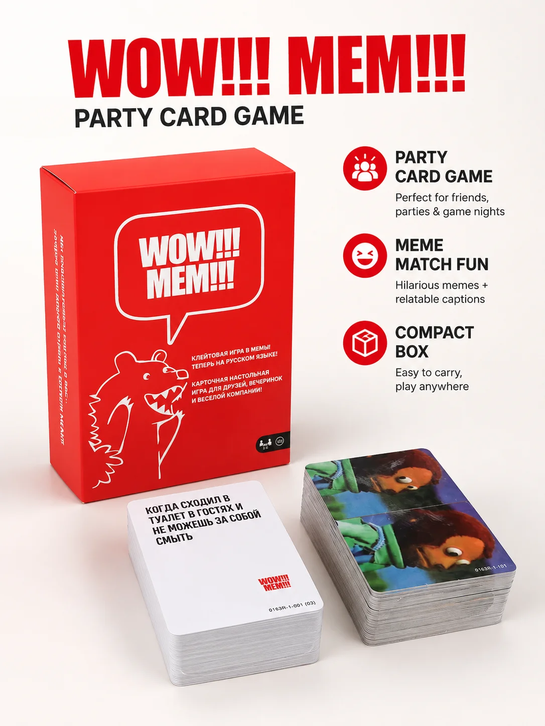 Russian Version Meme Card Game, Funny Party Game with Meme Cards, Social Deduction Board Game for Friends Family Entertainment