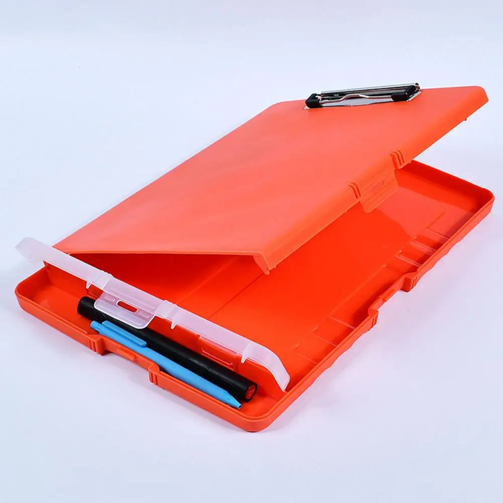 Portable File Storage Box 3-in-1 File Folder Organizer with Lock Non-slip Clips Hanging Holes Clipboard Pencil Case for Office