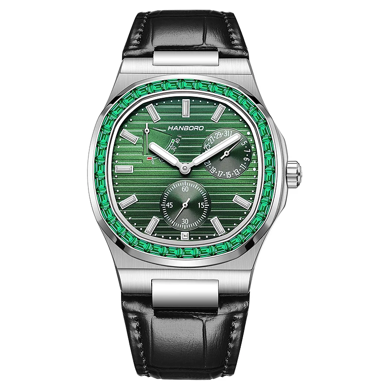 HANBORO Men Automatic Watch 38mm Square Mechanical Wristwatch Luminous Power Reserve Indicator Sapphire Mirror Date Tianjin1780