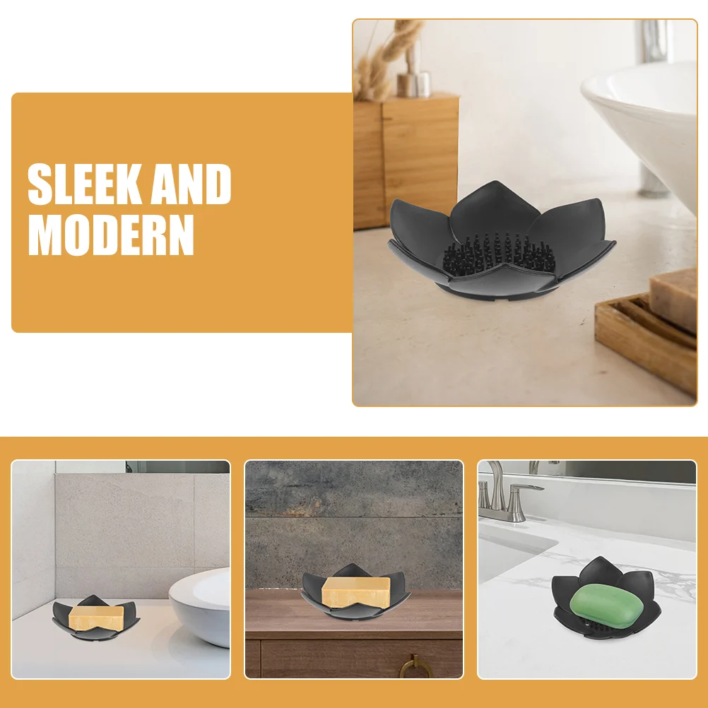 2 Pcs Soap Holder Lotus Self-draining Storage Tray Flowers Dish 1250X1250X250CM Black Kitchen Cleaning Sponge Travel