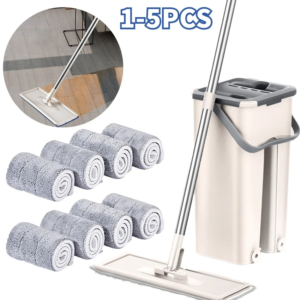 Hand-Free Wringing Floor Cleaning Mop Wet Or Dry Usage Magic Cleaning Lazy Mop Home Kitchen Floor Cleaner Cleaning Cloth