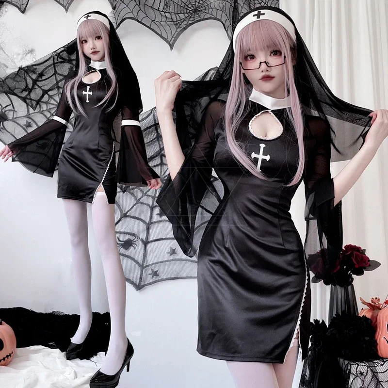 Adult Ladies Halloween Cosplay Costume Nun Cross Dark Gothic Dance Dress Carnival Party Performance Dresses Women Birthday Gifts