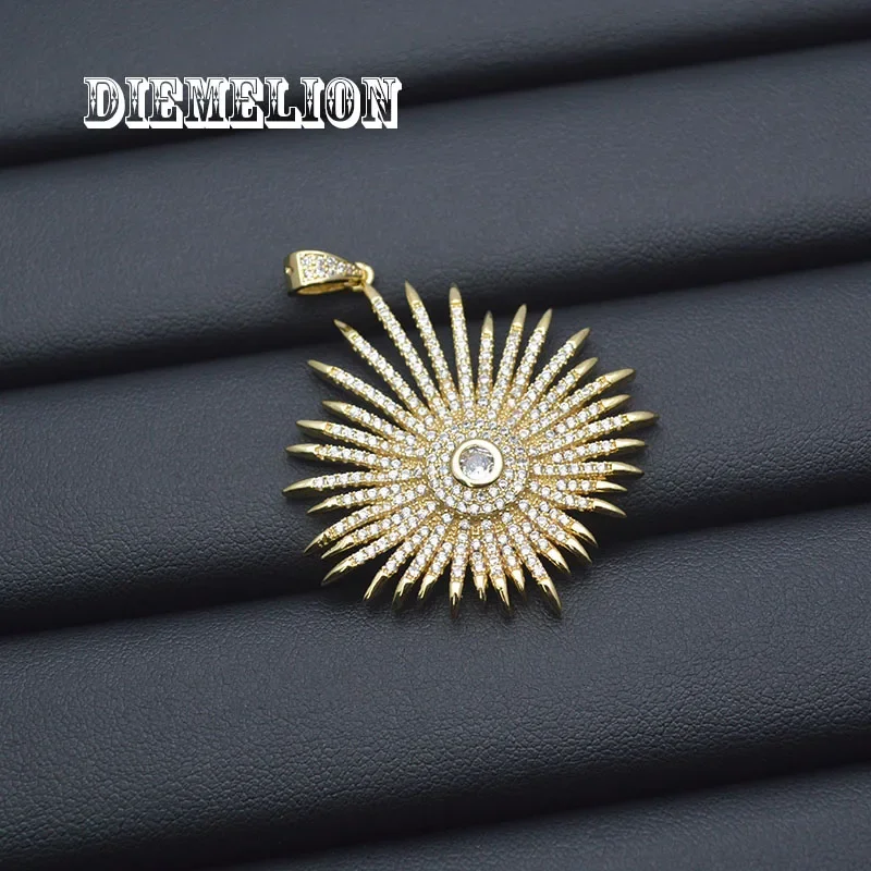 

1Pc Big Size Full Pave Dazzing Zircon Sun Flower Shape Pendants 18K Gold Color Charms High Quality DIY Jewelry Accessories