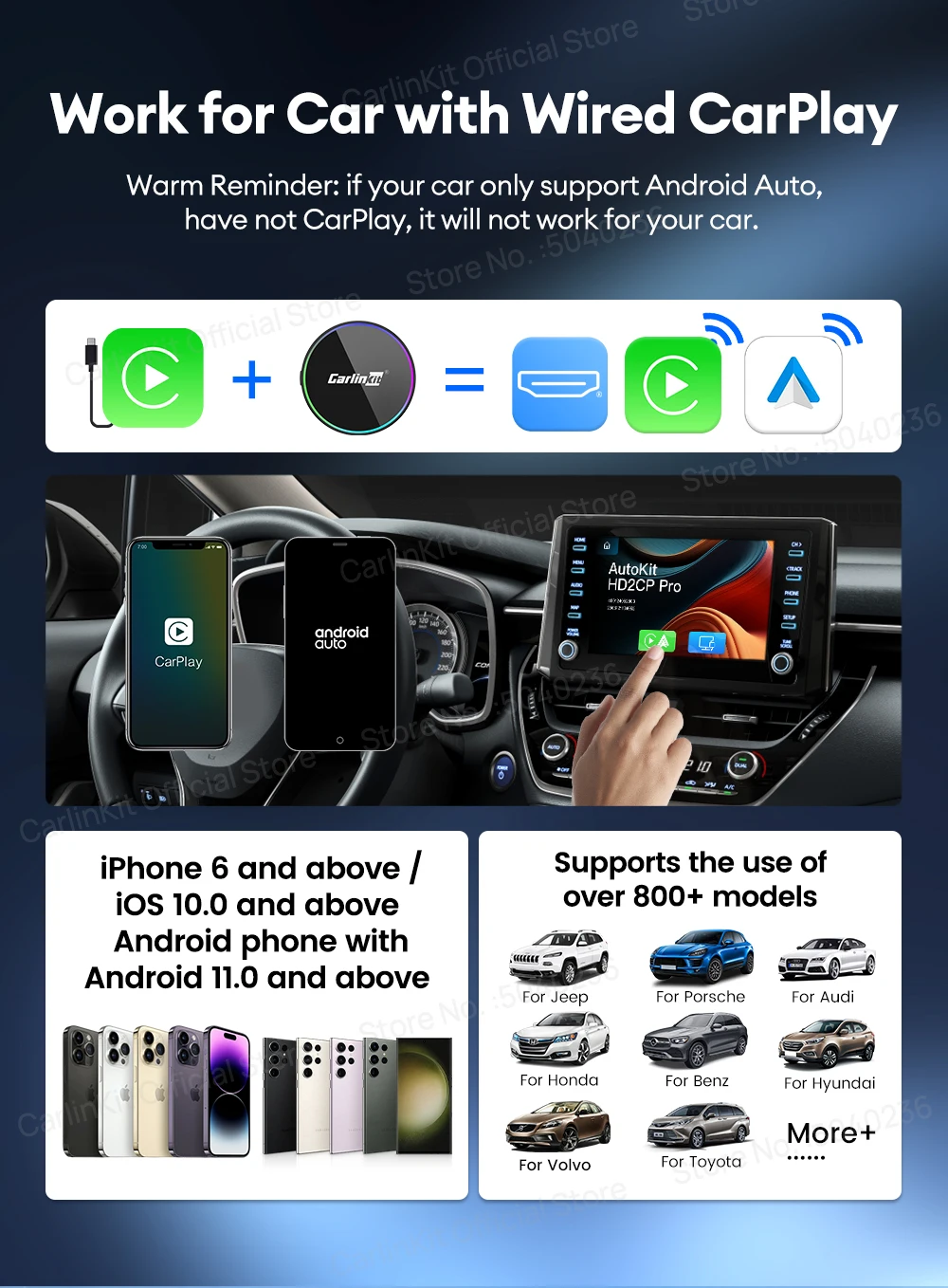 NEU CarlinKit HD2CP Pro CarPlay zu HDMI Wireless Android Auto CarPlay 3-in-1 Smart Car Box Plug and Play 2K Video Streaming Box – Detail 3