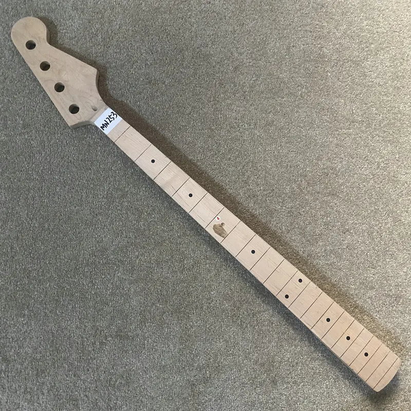 MN253 Bass Neck in Solid Maple 21 Frets No Paints Unfinished Version for 4 String Electric Bass DIY Back Rosewood Inlay