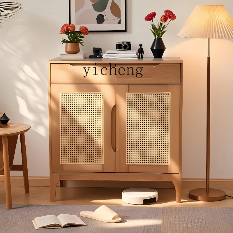 

FY solid wood rattan shoe cabinet household entrance large-capacity storage cabinet
