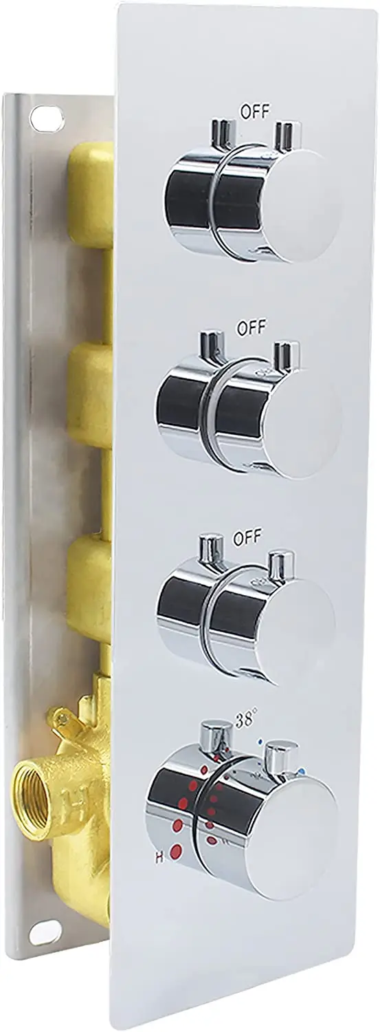 Control Replacement Valve For Shower System Concealed Vertical Installation Chrome 3-way Brass Thermostatic Shower Valve Kit