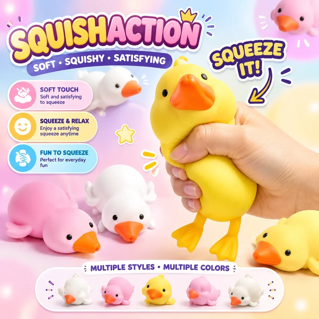 Squishy Yellow Duck Stress Relief Toy Cute Squeeze Fidget for Kids Adults Anxiety Vent Decompression Gift Silly Squeeze Duck