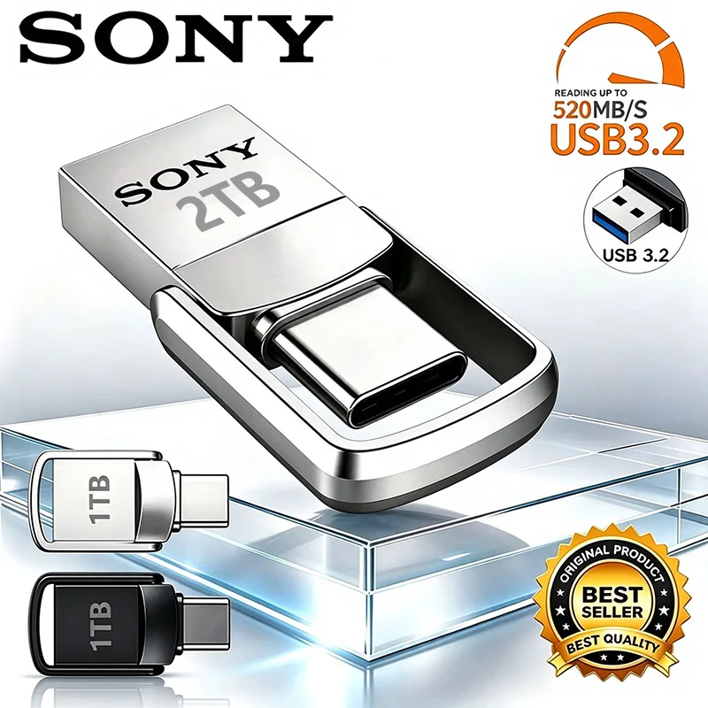 SONY Flash Drive Accessories 2TB High-Speed USB 3.2 Type-C OTG Metal Pen Drive 1TB 512GB Portable Memory USB Stick Storage Drive