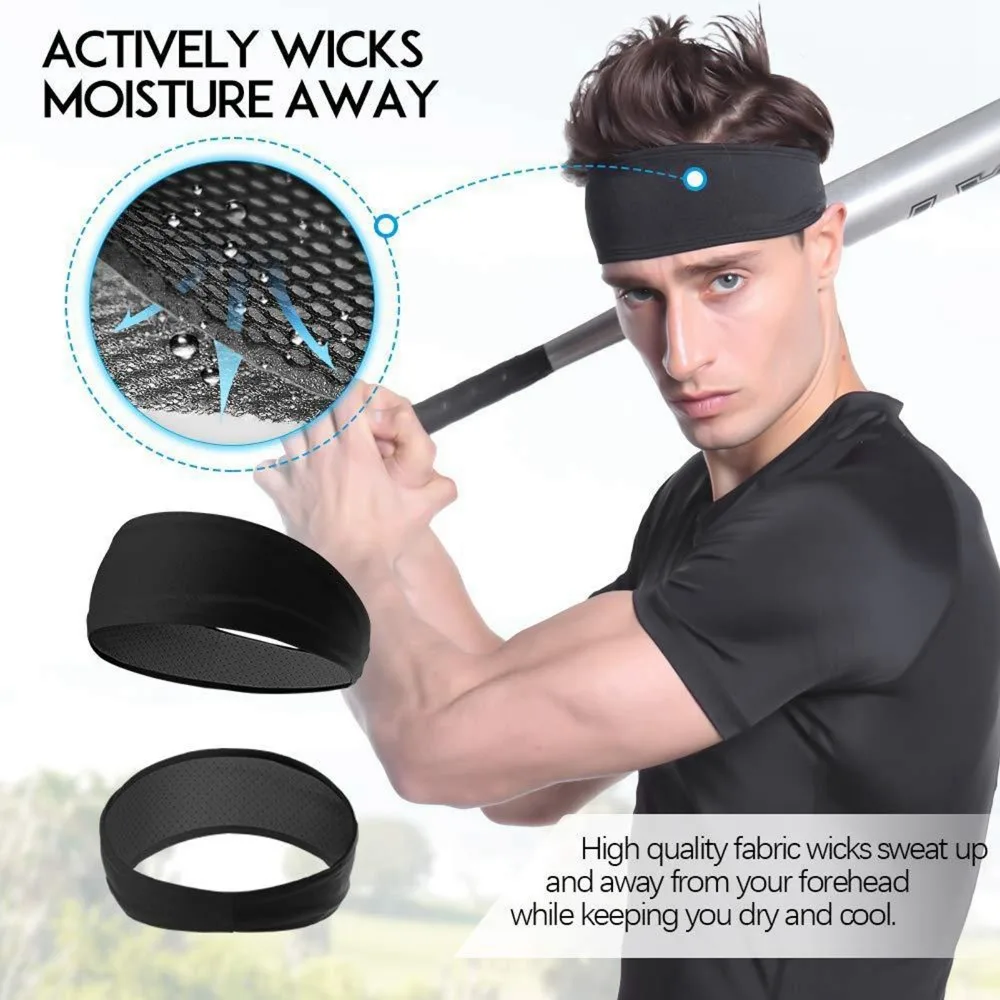 5PCS Durable Non Slip Sports Headband Polyester Spandex Sweat Wicking Hair Band Elastic Wide Sweatband Yoga