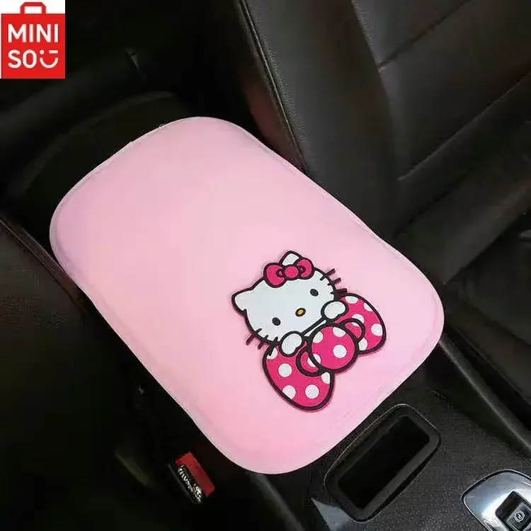 

MINISO HelloKitty Car Armrest Box Mat Ice Silk Universal Cartoon Cute Mickey Minnie Ladies Car Interior Decoration Accessories