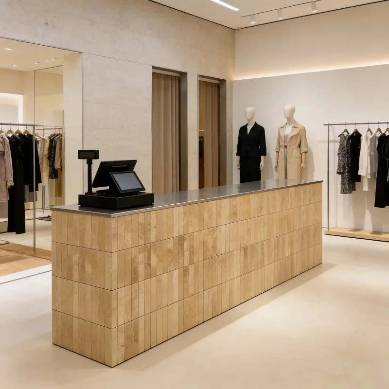 French Retro Travertine Texture Reception Counter Nordic Luxury Cashier Bar Beauty Salons Clothing Stores Office Furniture FYRD