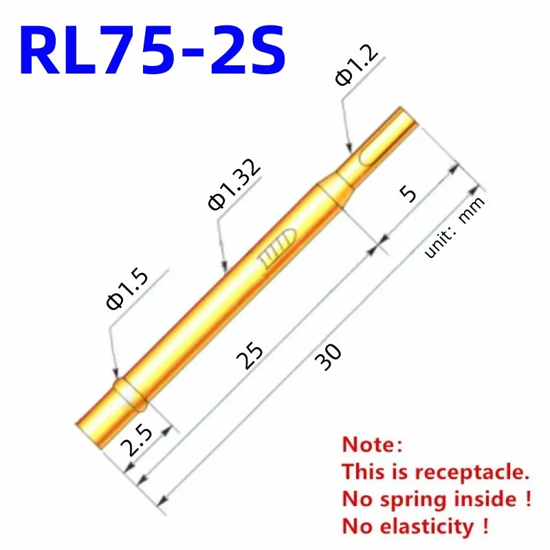 20/100PCS RL75-2S Test Pin PL75-B1 Receptacle Brass Tube Needle Sleeve Seat Solder Connect Probe Sleeve 30mm Outer Dia 1.32mm