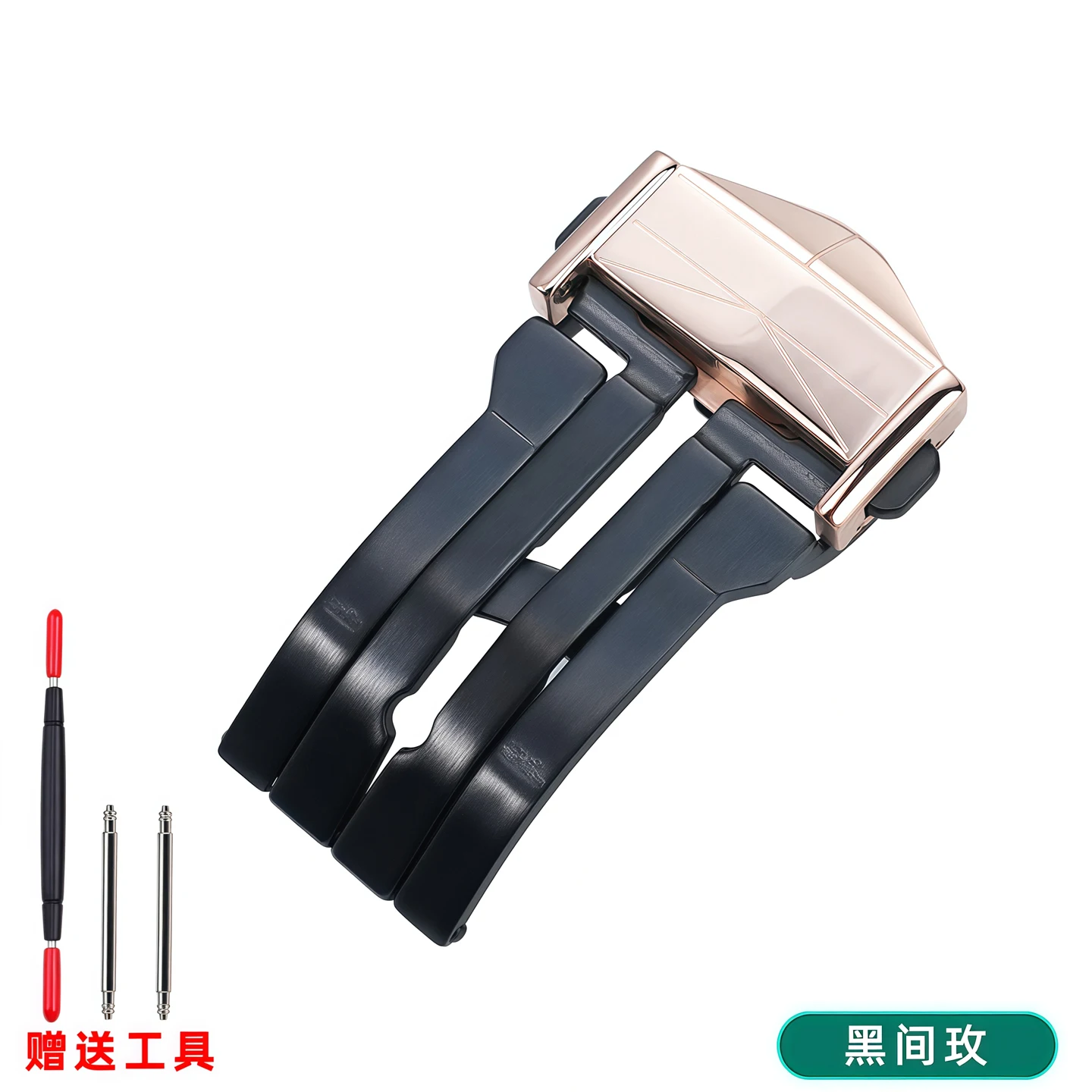 For Hublot Tattoo 2nd Generation New Double Press Folding Buckle Big Bang Silicone Belt Replacement Buckle Silver BlackRose 22mm