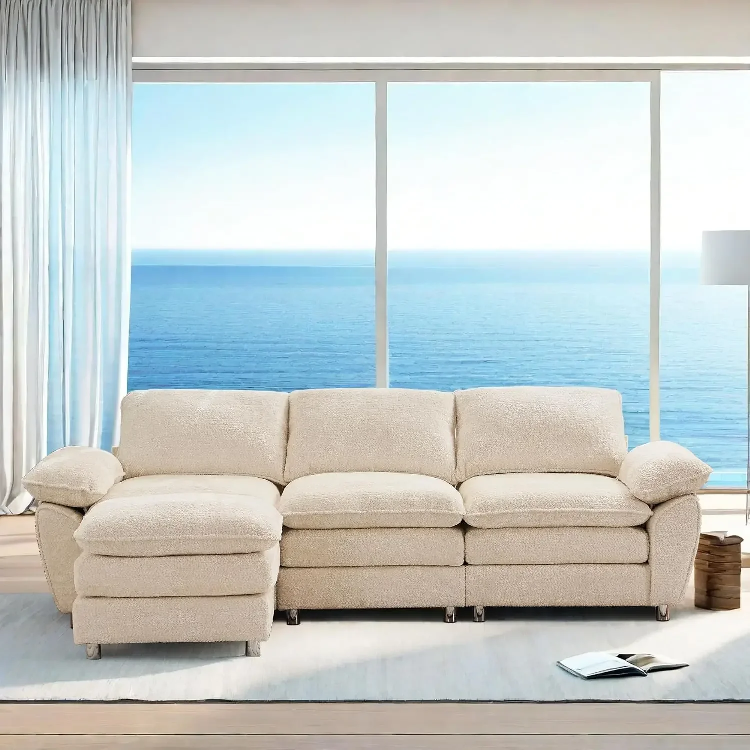 

L Modular Sectional Sofa, Chenille Cloud Sofa, Modern Cloud Sofa With Ottoman For Living Room Office Apartment