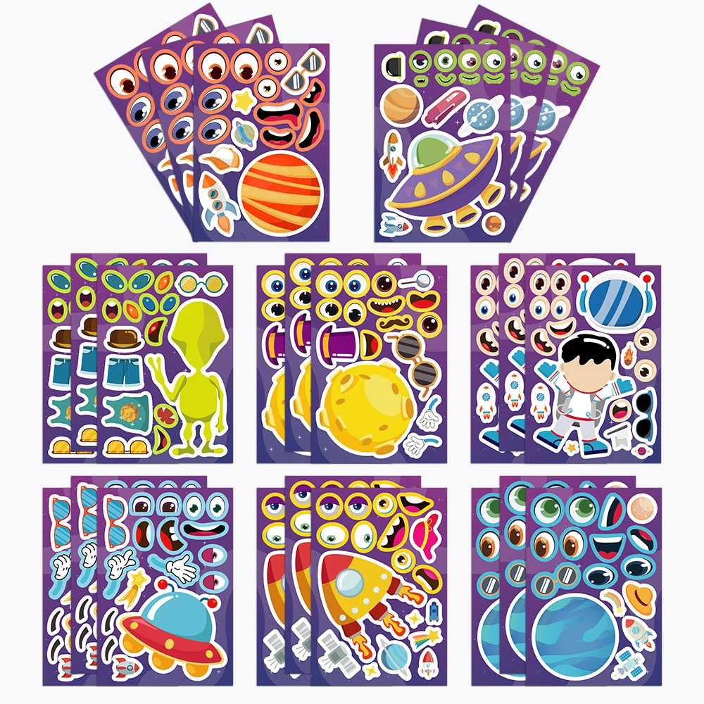 8PCS Space Planet Astronaut Collage Stickers Anime Cute Cartoon Puzzle DIY Hand Account Water Cup Refrigerator Stickers