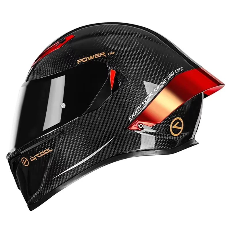 Airo Top-Rank Dual Lens Carbon Fiber Full Face Motorcycle Helmet Vintage Novel Big Tail Crash Racing  Helmets with DOT Approved