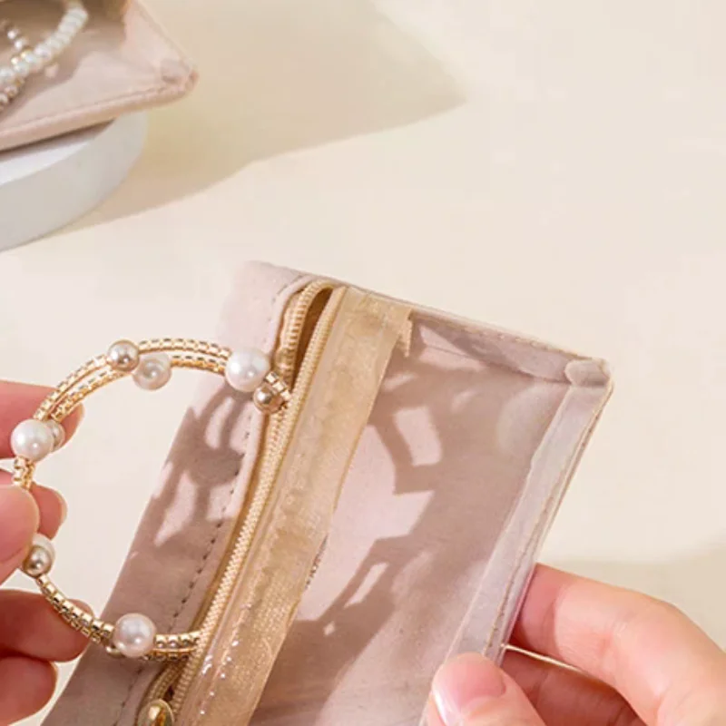 Portable Velvet Jewelry Box Earrings Necklace Ring Bracelet Trinkets Accessory Zipper Pouch Travel Water-proof Dustproof Bag