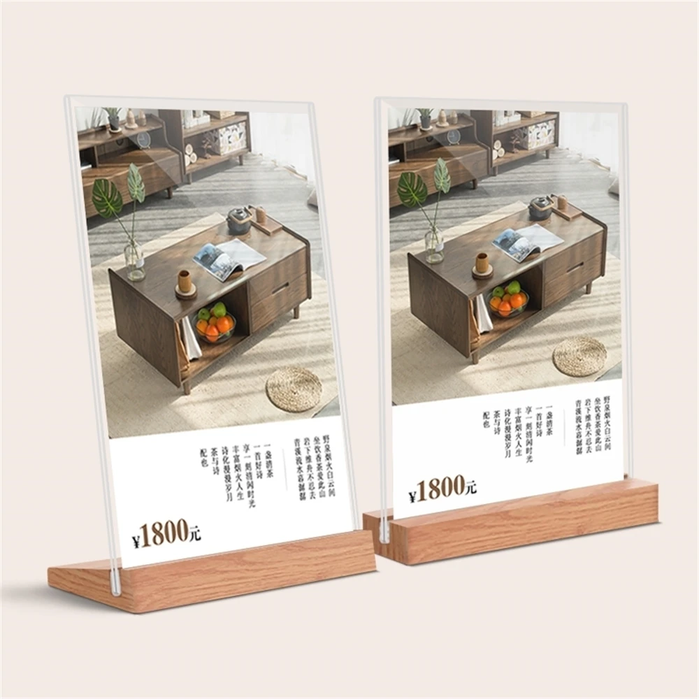 A6 Table Tent Wood Acrylic Menu Paper Sign Holder Stand Price Ticket Holder Poster Picture Photo Frame For Christmas Advertising