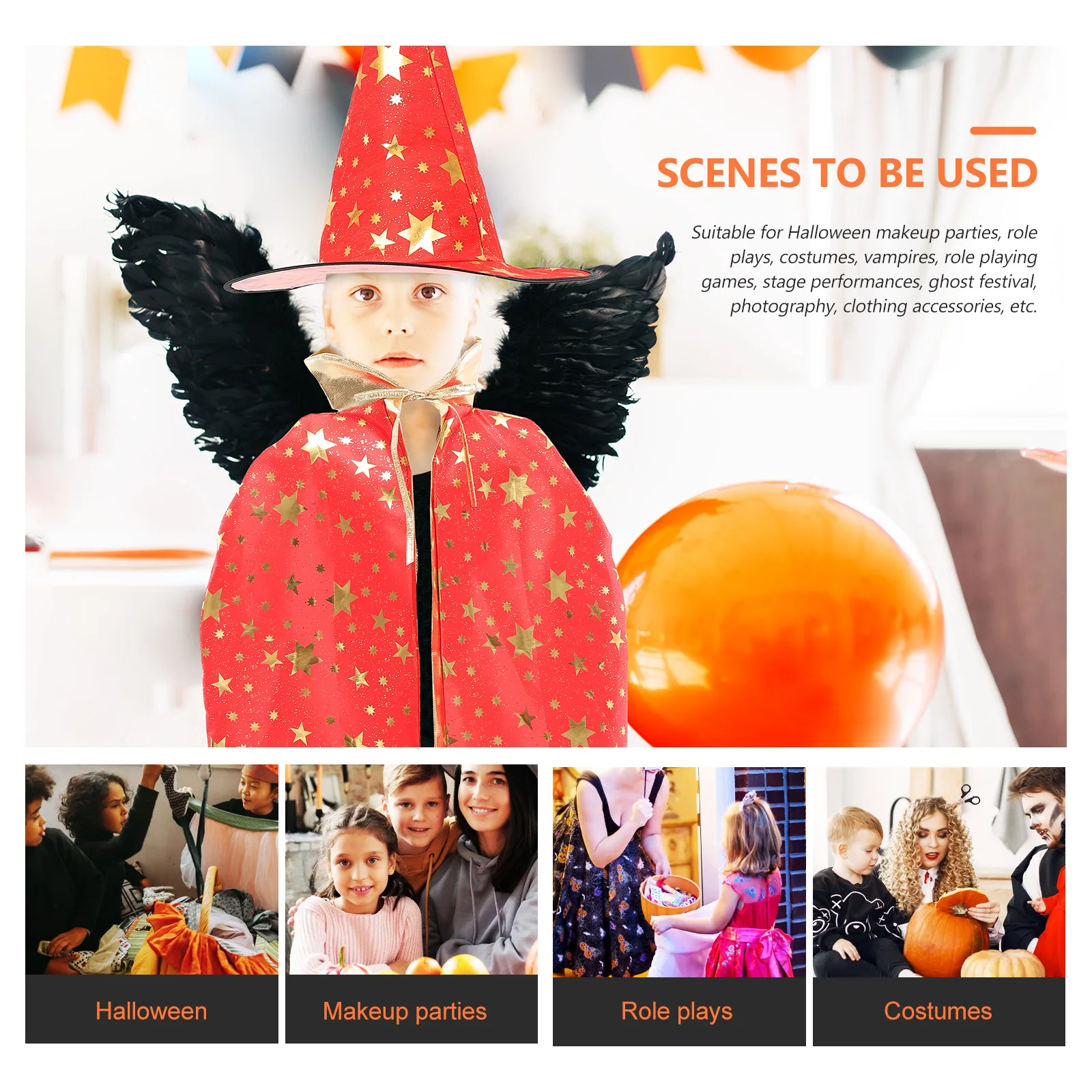 

Halloween Costume for Kids Star Cloak Set Wizard Cape Cosplay Accessories Pumpkin Design Bright Color Comfortable Fit Easy Wear