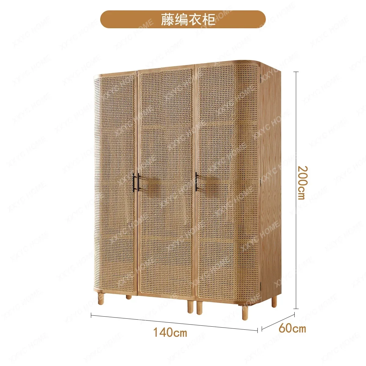 AA solid wood rattan swing door small apartment bed and breakfast bedroom large wardrobe