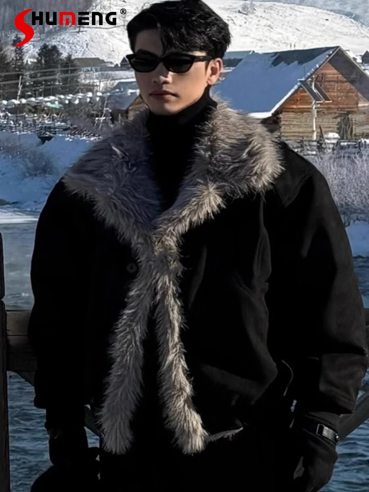 

Men's Fur Integration Parkas Male 2025 Winter New Thickened Warm Design Chic Down Coats American Style Lapel Cotton Jacket Coats