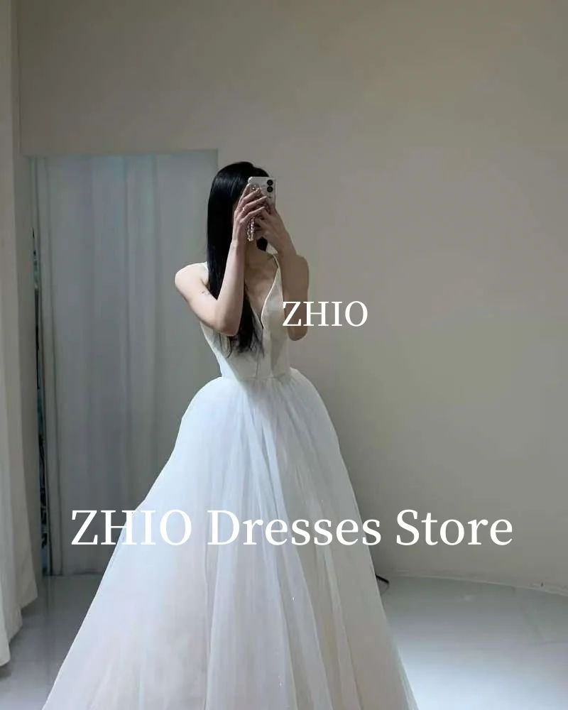 ZHIO Свадебные платья принцессы трапециевидной формы на тонких бретельках Корейская фотосессия длиной до пола, свадебные платья, корсет по индивидуальному заказу, элегантный 웨딩드레스