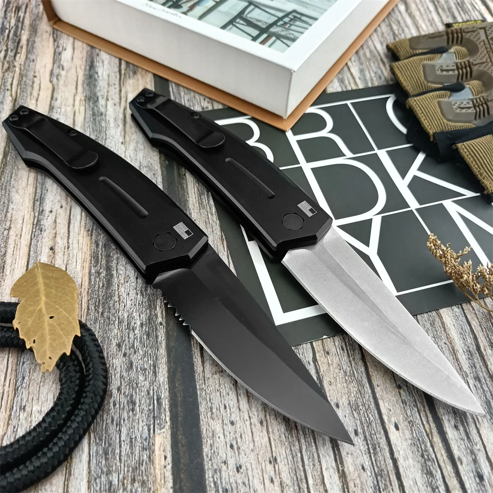 KS 7200 Launch 2 Folding Knife D2 White/Black Stonewashed Clip Point Blade Aluminum Handle Outdoor Camping Hunting Carrying Tool