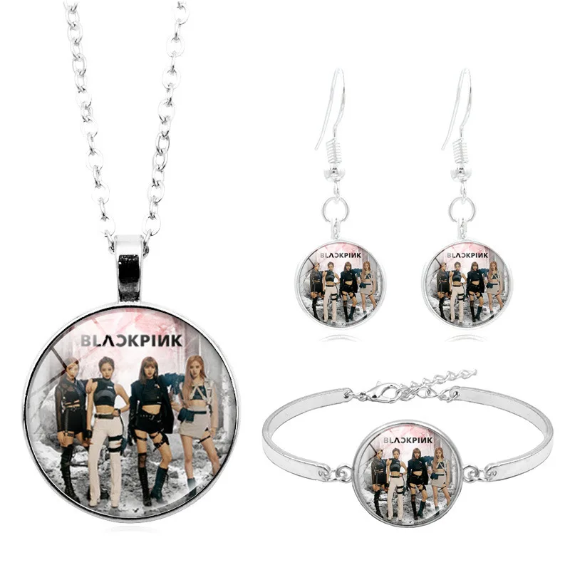 Korean Girls Group ROSE LISA JISOO JENNIE Trendy Fashion Kpop Jewelry Necklace Baracelet Earrings Set for Woman Girl Friend Gift