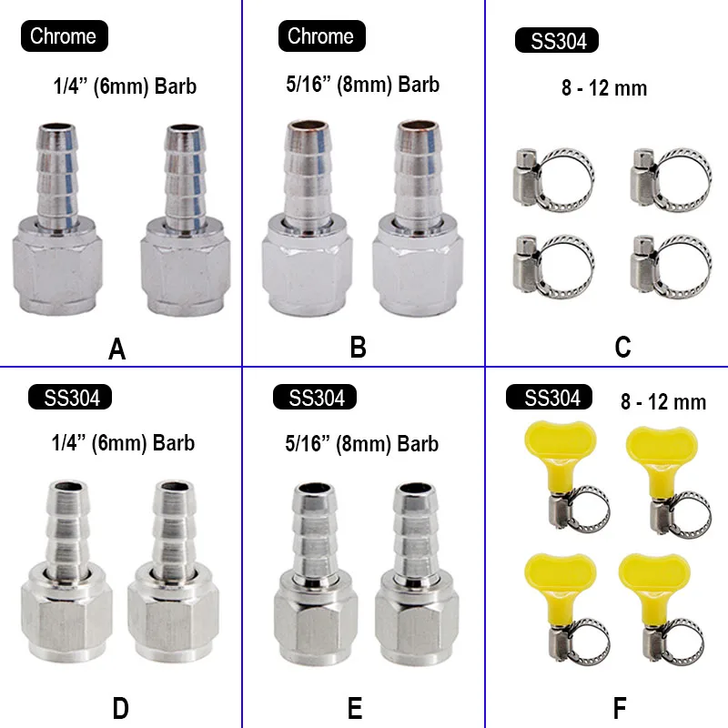 1/4 & 5/16 ID Barbed Swivel Nut Homebrew Kegging Flare Fitting 1/4