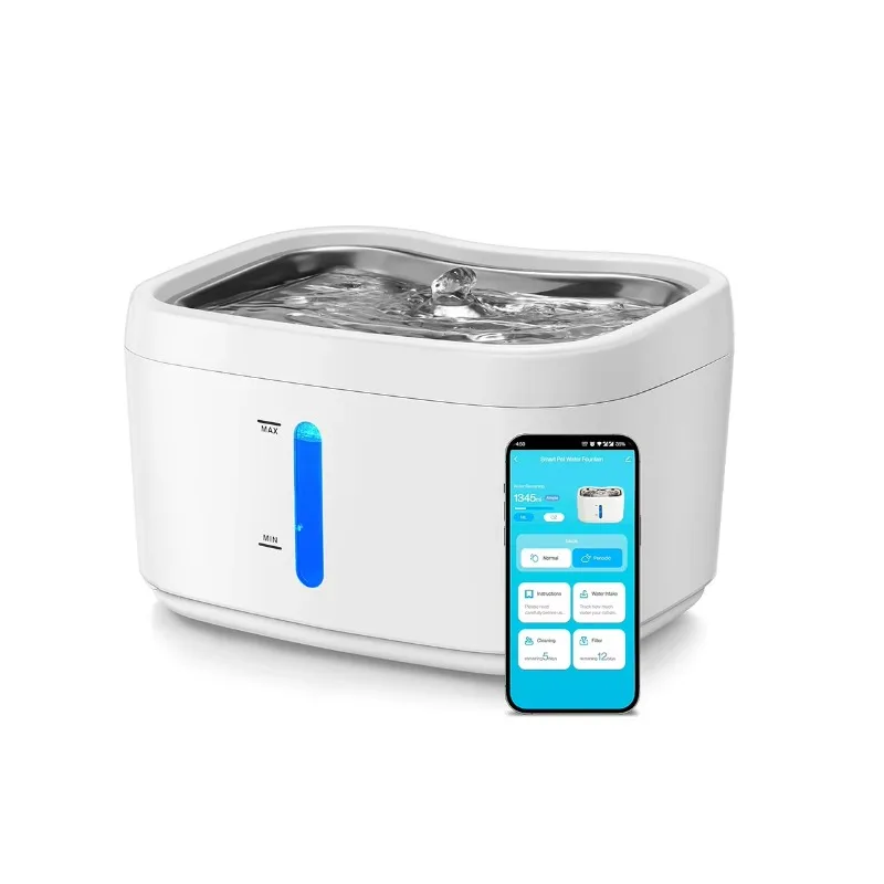 

2.5L Smart Pet Drinking Fountain APP Silent Pump Triple Filtration for Indoor Cats Small Dogs (ABS+Stainless
