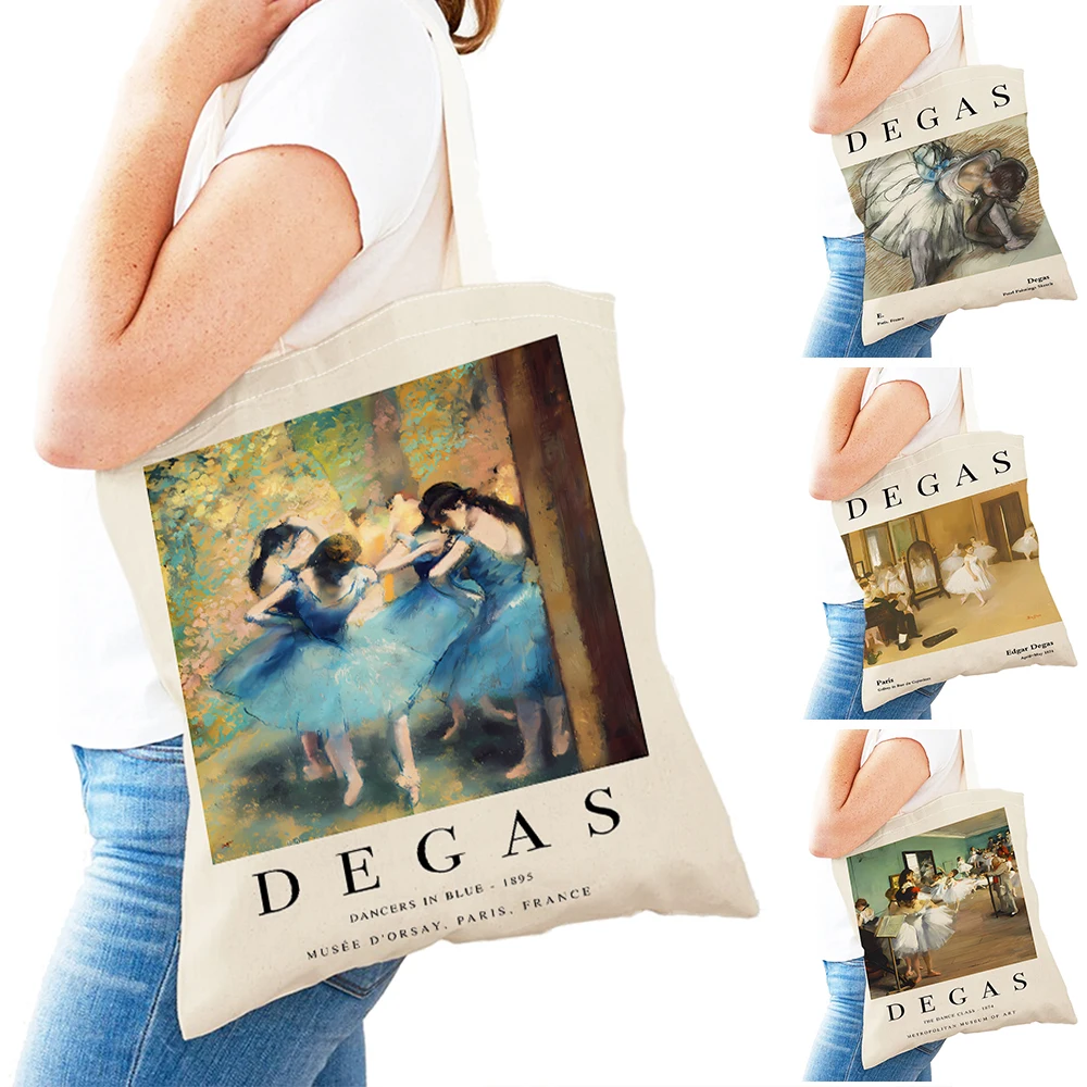 

Edgar Degas Ballet Dancer Women Shopping Bags Double Print Casual Lady Shopper Bag Canvas Girl Travel Shoulder Tote Handbag