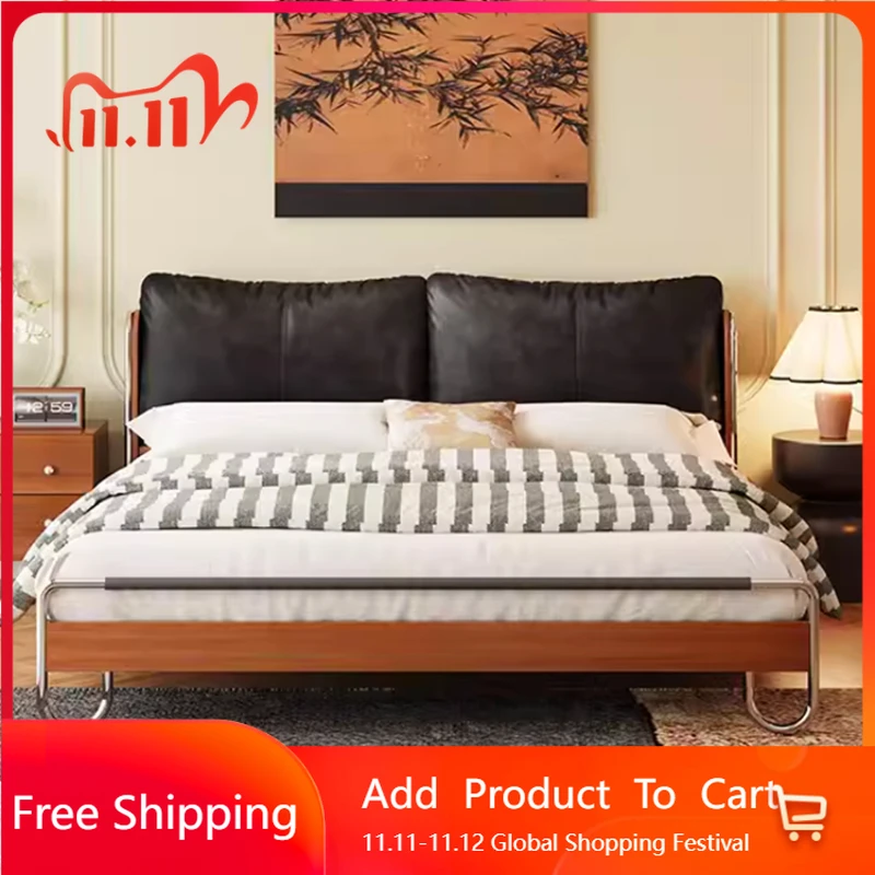 

Vintage Modern Double Bed Metal Duvet Backrest Hotel Loft Bedroom Bed King Size Adults Wooden Modern Beliche Hotel Furniture