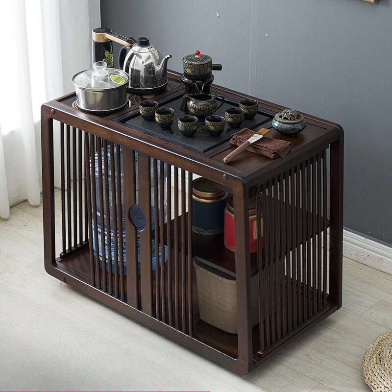 Mobile Tea Table Side Cabinet Tea Cart Solid Wood Balcony Kettle Integrated Cooking Cabinet