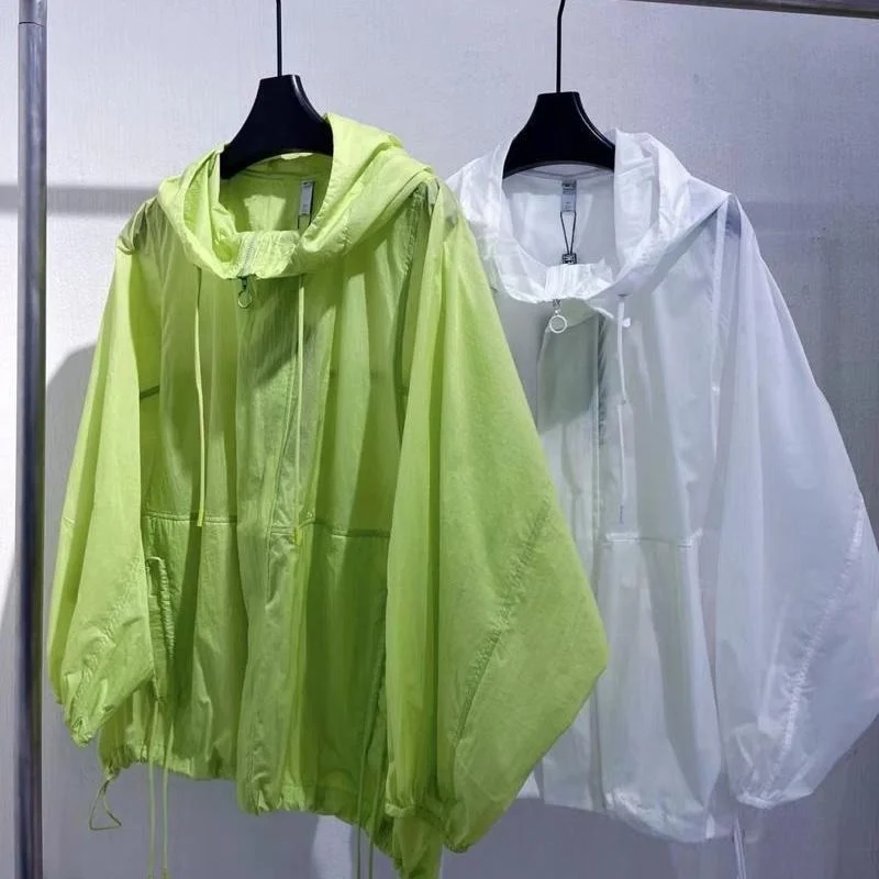 

plus Size Ice Silk Hooded Long Sleeve Lightweight Summer Jacket Versatile Color Women's Outerwear Casual Korean Style