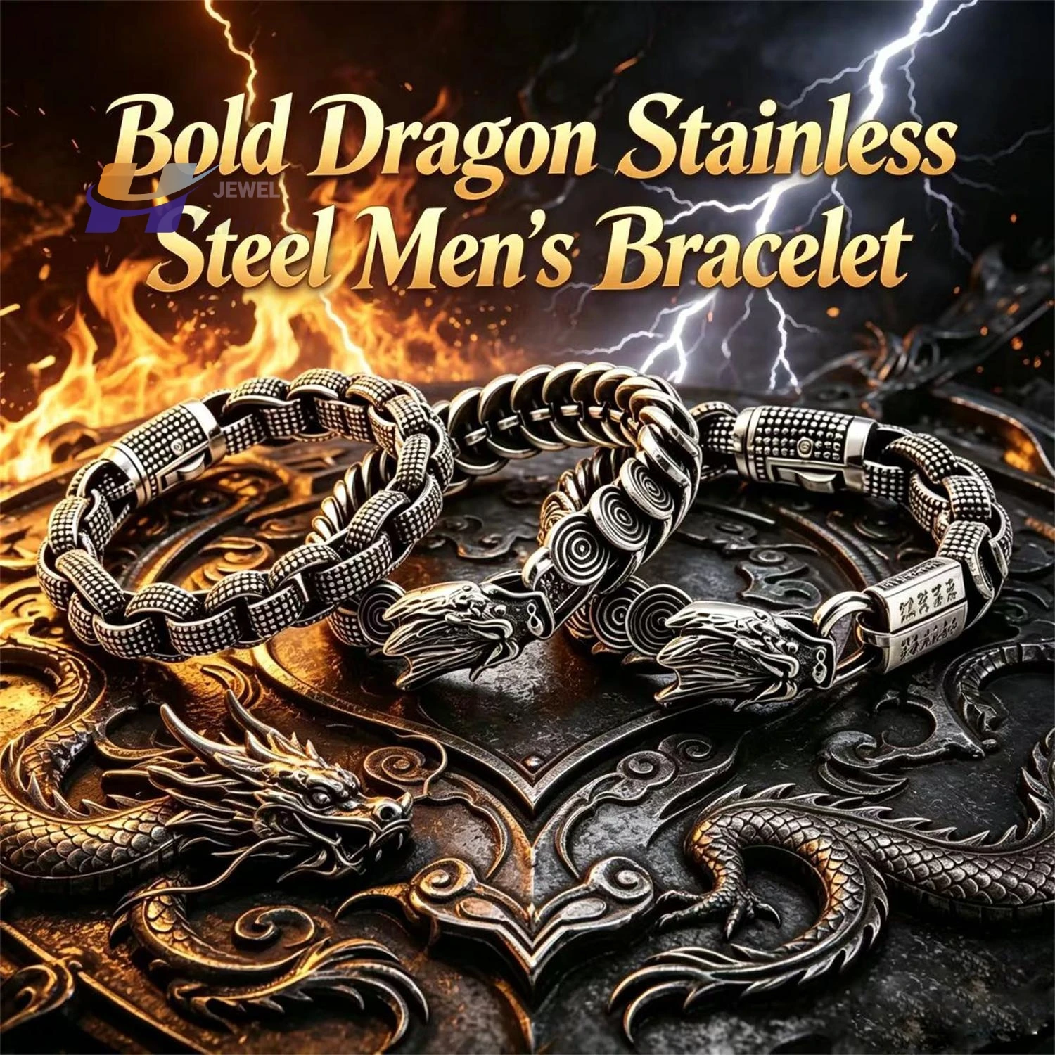 Men's Stainless Steel Dragon Bracelet Retro Gothic Punk Titanium Steel Bangle for Male Fashion Punk Rock Jewelry Gifts
