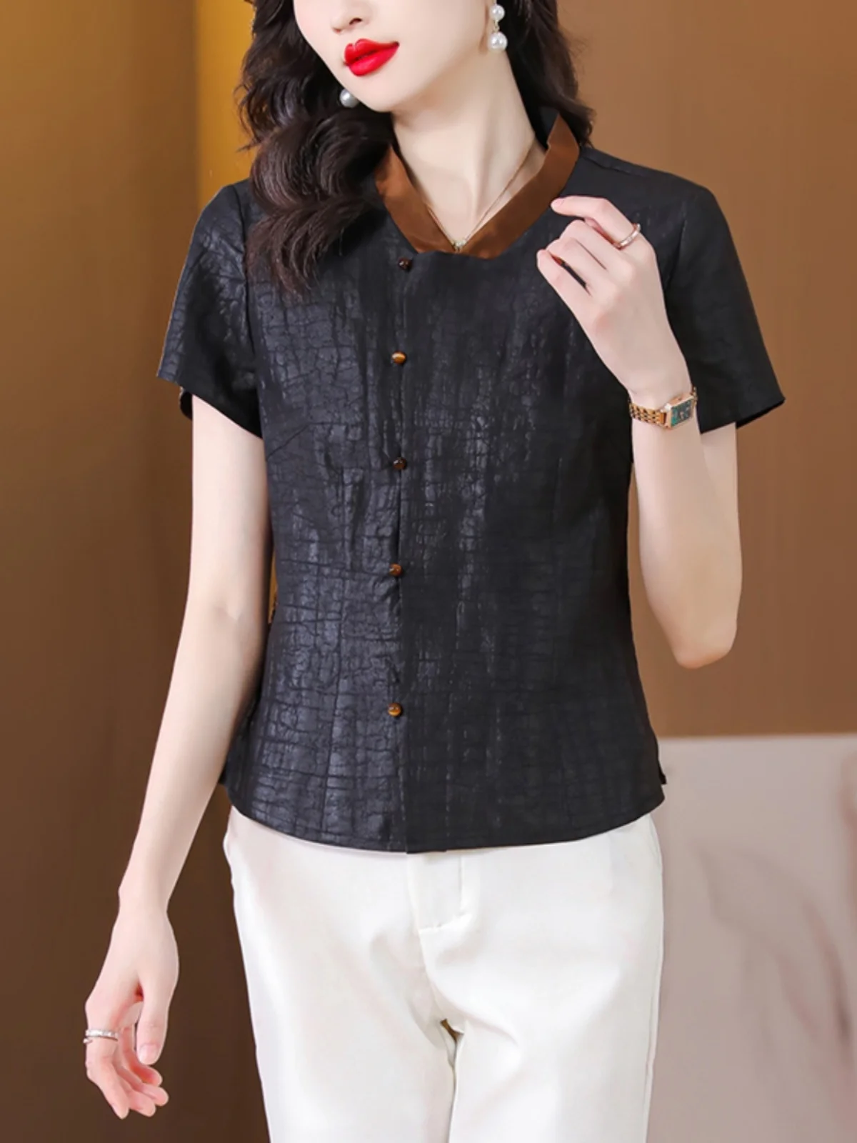 Faionable الشابات سليم صالح irt الصيف كرا نمط الحرير جورجيت بوسين عادية V Ne ort Sve irt