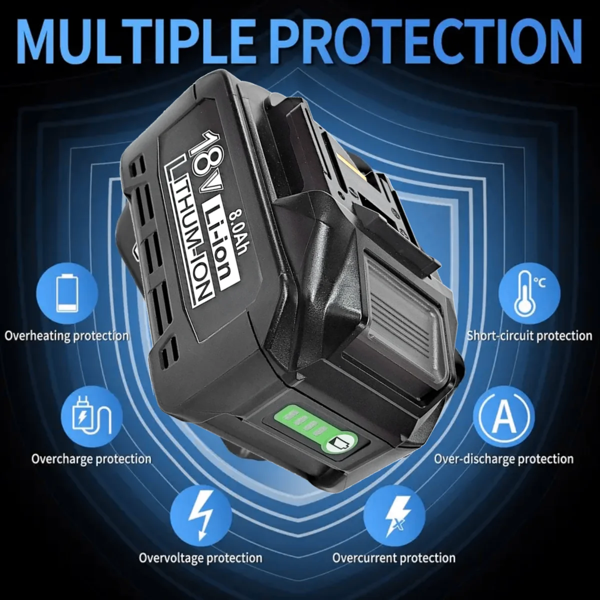 1 PACK 8.0Ah 18V แบตเตอรี่ลิเธียมไอออนแบบชาร์จไฟได้,ใช้งานร่วมกับเครื่องมือไฟฟ้าไร้สาย Makita,ไฟ LED,