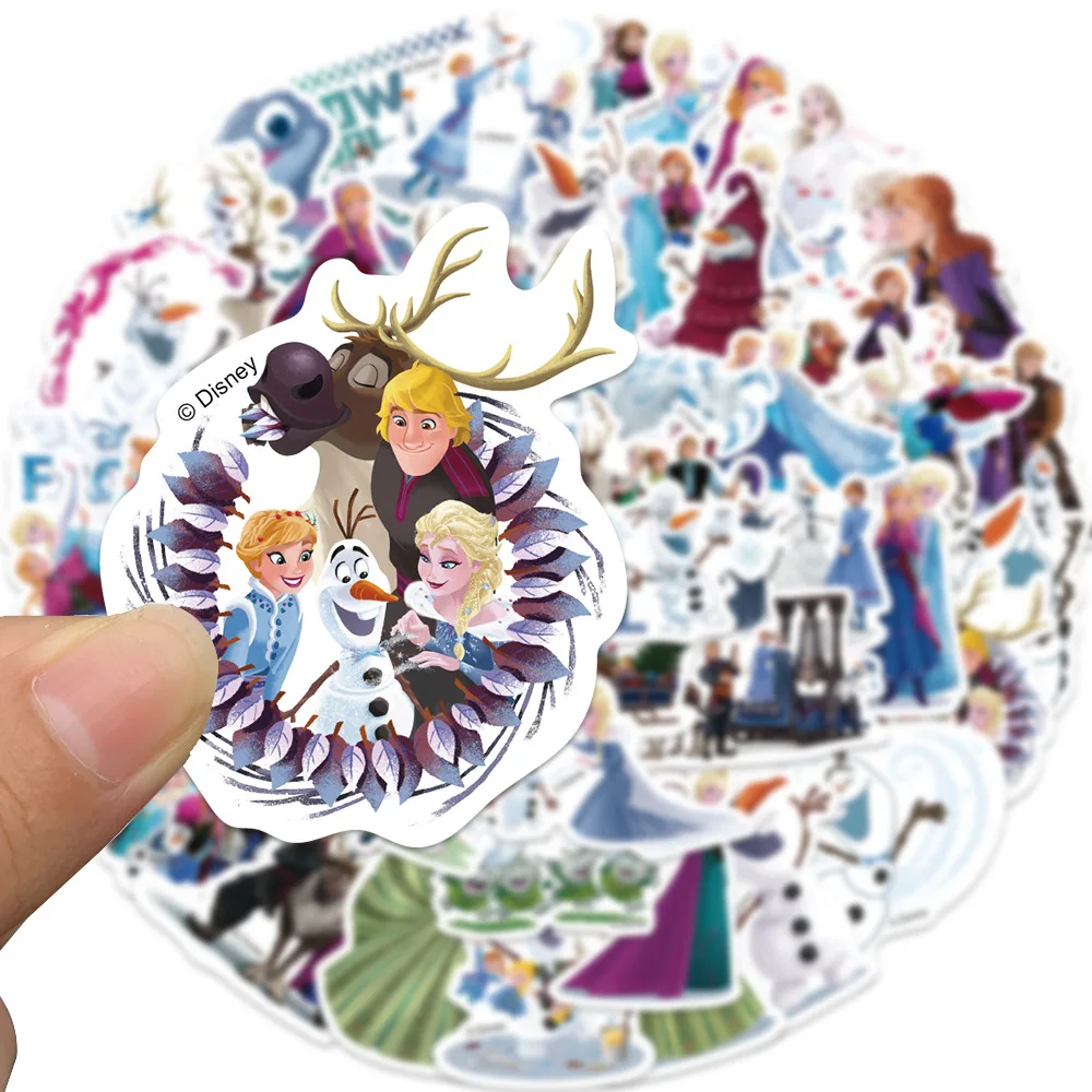 50 Pcs Disney Frozen The Snow Queen Cartoon Sticker Anime Peripherals DIY Graffiti Notebook Water Cup Phoen Case Decor Toys