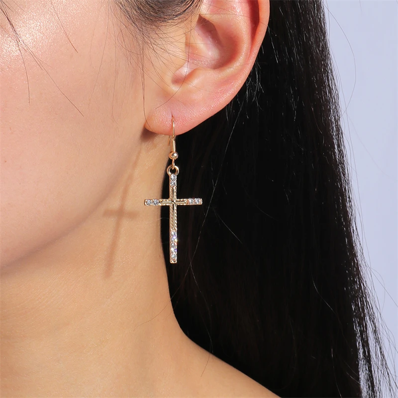 Mode Kristall Kreuz Tropfen Ohrringe für Frauen Gothic Kreuz Baumeln Haken Ohrringe Mädchen Party Festival Schmuck Geschenke – Detail 14