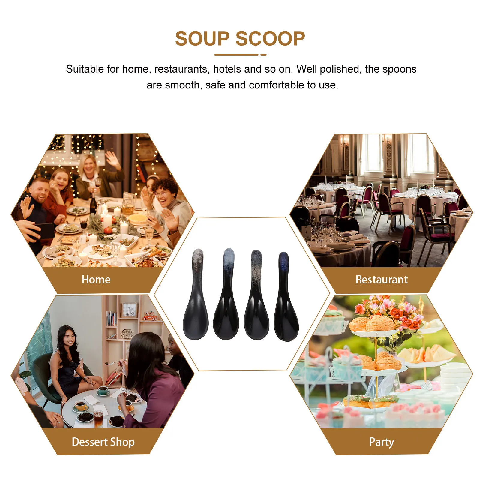 

Ceramic Soup Spoon 4Pcs Set Marble Finish Small Spoon Short Handle for Kitchen Restaurant Canteen