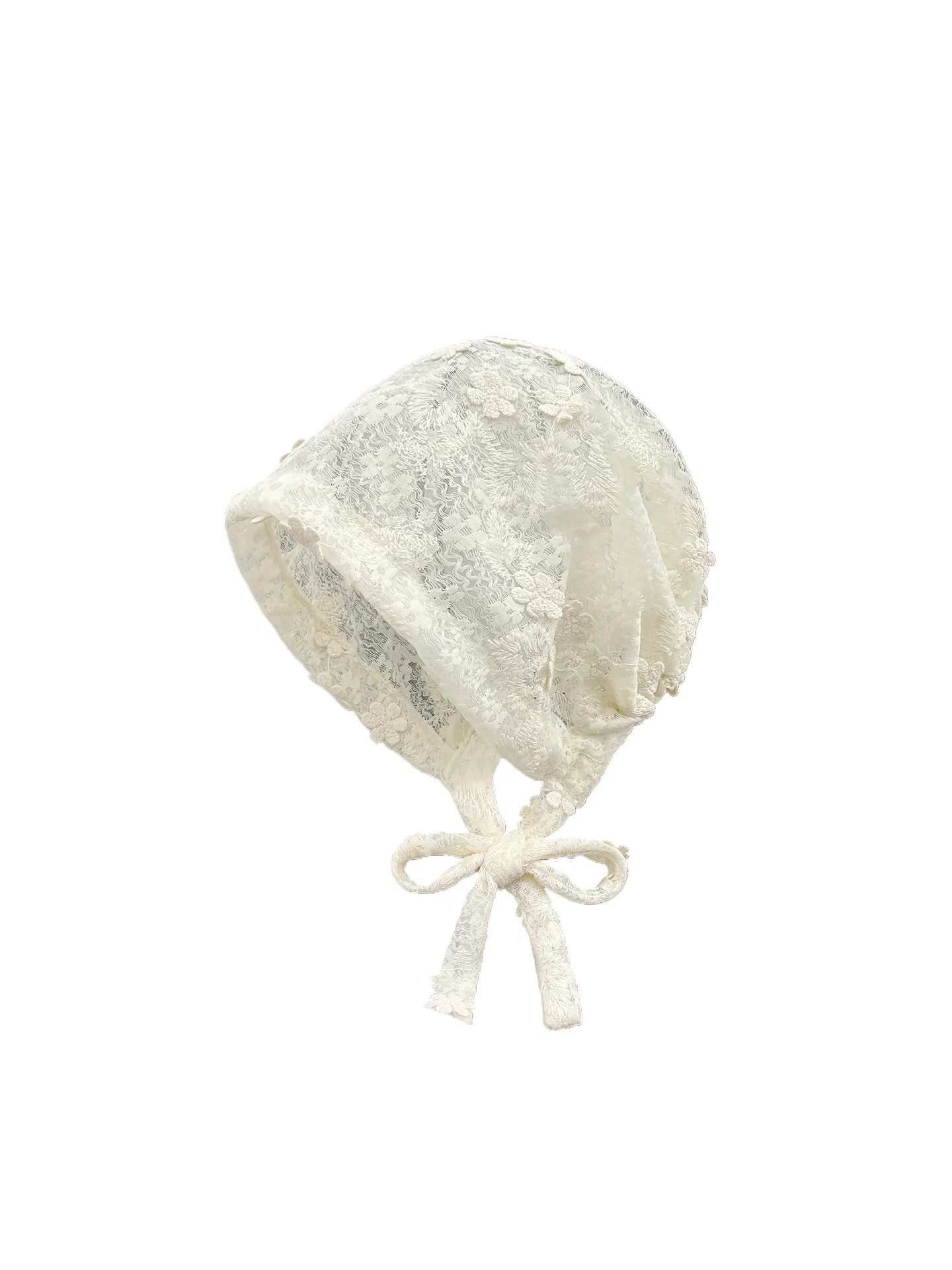 French lace flower strap bag head hat women's spring Korean version thin breathable plain face small pile hat tide