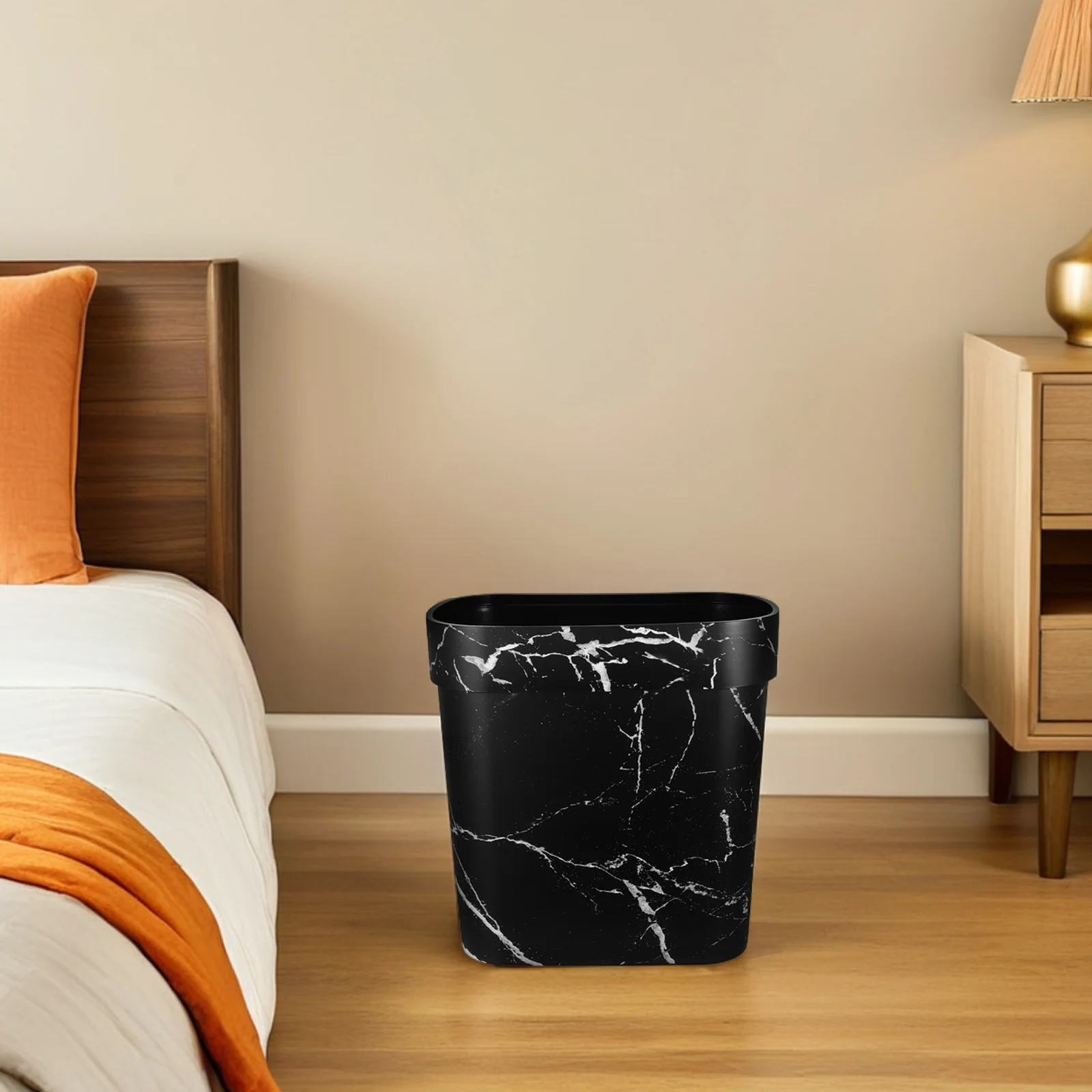 Marble Design Trash Can Oval Plastic Wastebasket Narrow Open Top Rubbish Container for Bathroom Kitchen Bedroom