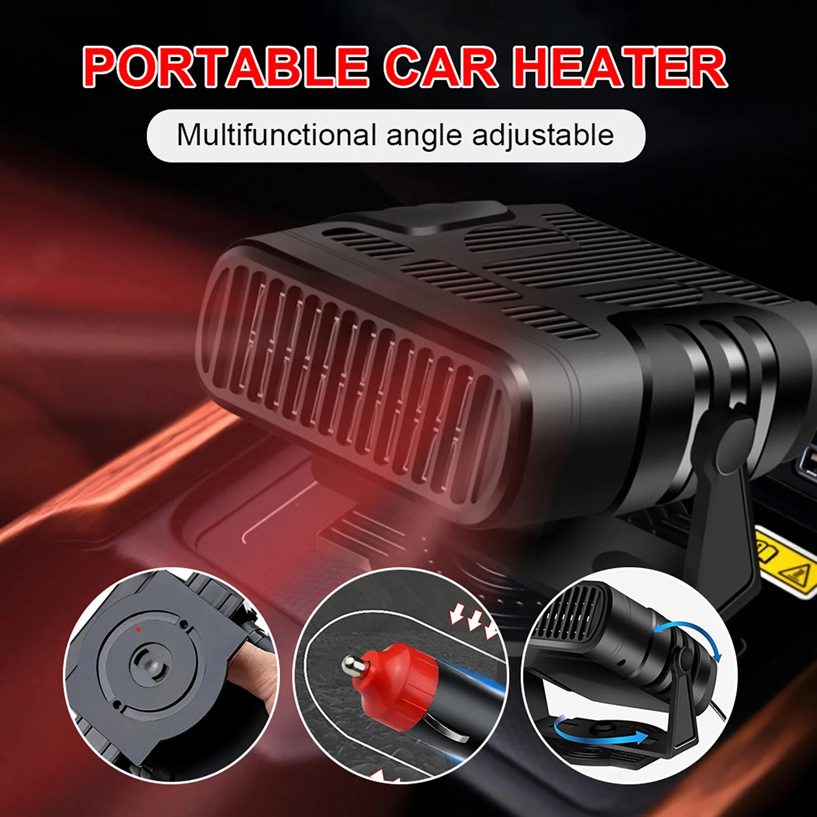 12V/24V Electric Heater Fan 2 in 1 Defogging Defrosting Heating Fan 360 Degree Rotating Anti-Fog Automobile Heater Fast Heating