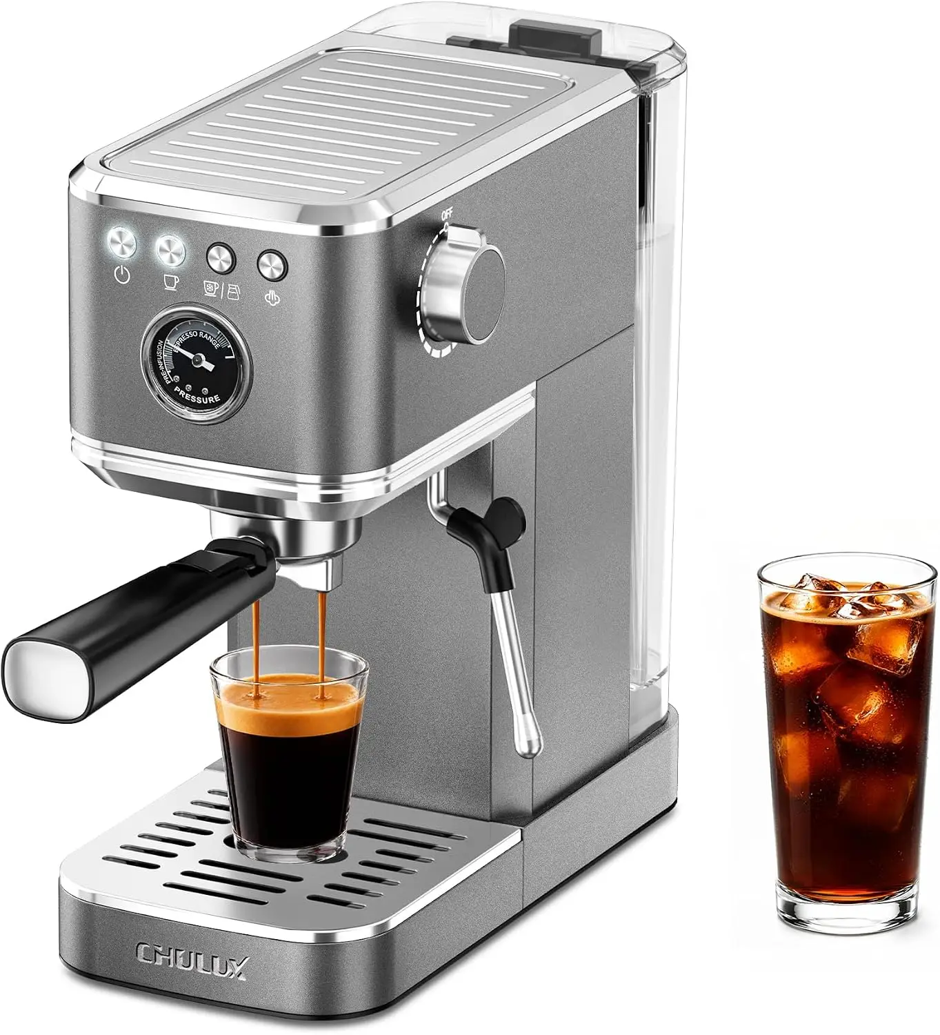 ^For Elite Espresso Coffee Machine with Steam Wand for Cappuccino, Gray | Hot and Iced Espresso, 1350W Fast Heating System, Visi
