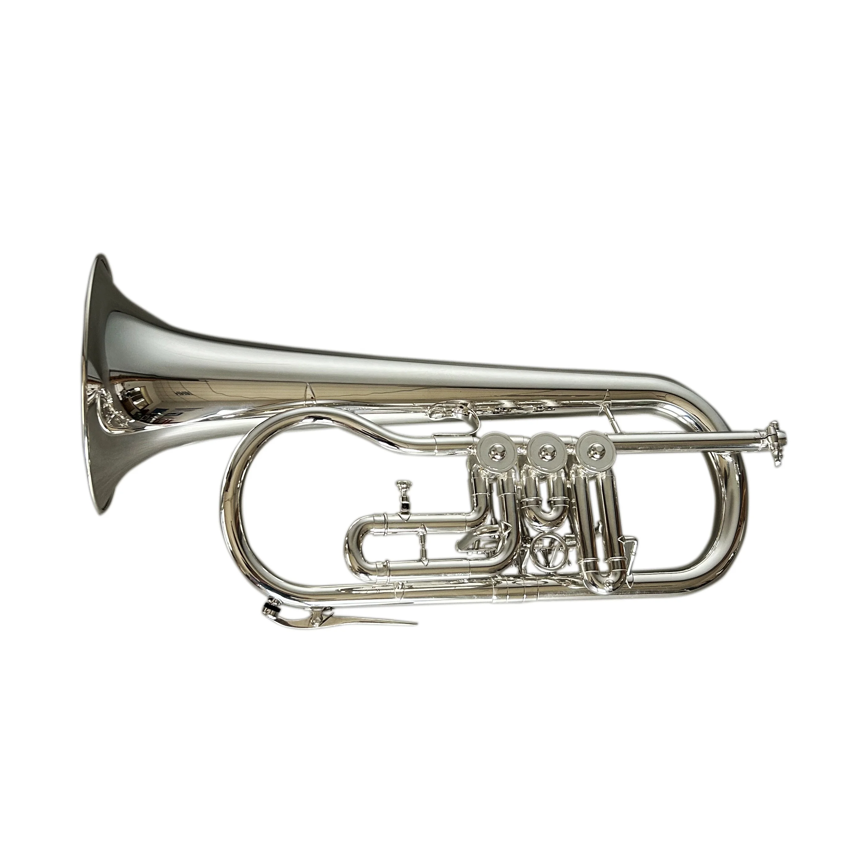 Flugelhorn OEM Rotary Piston Brass Trumpet With Silver Surface BB Tone Wind Instrument Customized
