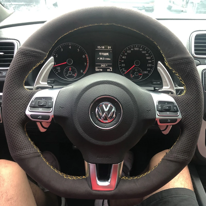 Car Steering Wheel Cover Suede For Volkswagen VW Golf 6 (VI) GTI Polo GTI Scirocco CC (R-Line) Tiguan Steering-Wheel Cover Wrap