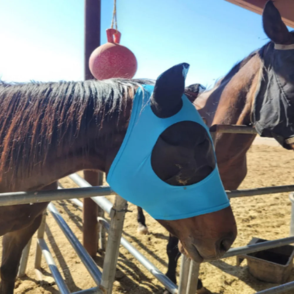 Máscara de malla antimoscas para caballos, mascarilla elástica con orejas cubiertas, nariz larga y orejas, 1 unidad