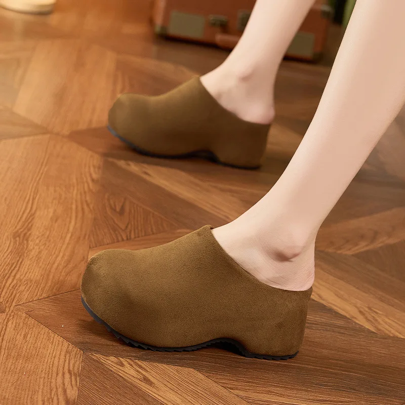 

High Heels Platform Women's Slippers Designer Suede Fashion Slippers 2026 Casual Mules Shoes Walking Pumps Zapatillas De Mujer